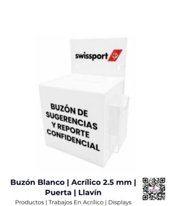 Buzón color blanco fabricado en acrílico de 2.5 mm con puerta y llavín de seguridad, San José, Costa Rica.