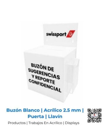 Buzón color blanco fabricado en acrílico de 2.5 mm con puerta y llavín de seguridad, San José, Costa Rica.