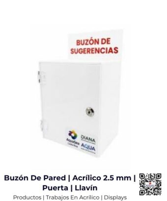 Buzón diseñado para pared fabricado en acrílico de 2.5 mm con puerta y llavín de seguridad, San José, Costa Rica.