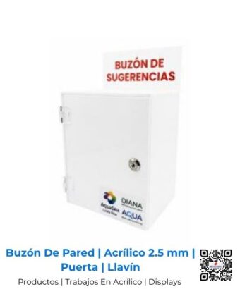 Buzón diseñado para pared fabricado en acrílico de 2.5 mm con puerta y llavín de seguridad, San José, Costa Rica.