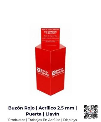 Buzón color rojo fabricado en acrílico de 2.5 mm con puerta y llavín de seguridad, San José, Costa Rica.
