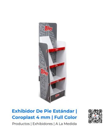 Exhibidor de pie estándar con impresión de alta resolución a full color en coroplast de 4 mm. Diseñado con excelentes acabados por Romarsa, disponible en Costa Rica y Centroamérica con envío incluido.