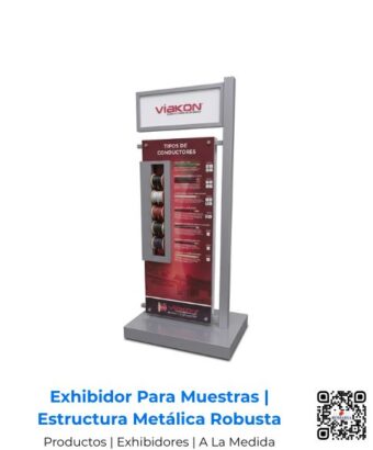 Exhibidor industrial para muestras con estructura metálica robusta y acabados de primera. Solución de alta gama desarrollada a la medida por Romarsa para todo el mercado de Costa Rica y Centroamérica, incluye envío.
