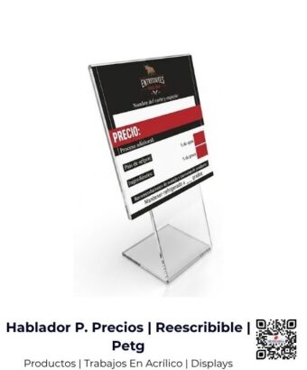 Hablador porta precios de superficie reescribible fabricado en material PETG, San José, Costa Rica.
