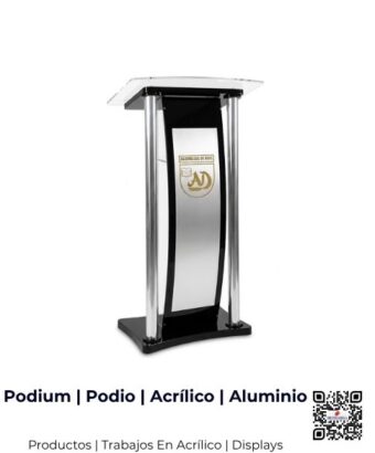 Podium o podio fabricado en acrílico con panel frontal de aluminio, San José, Costa Rica.
