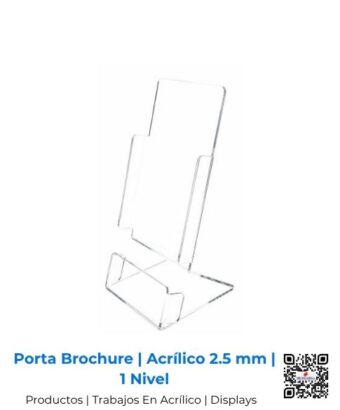 Porta brochure de 1 nivel fabricado en acrílico transparente de 2.5 mm, San José, Costa Rica.