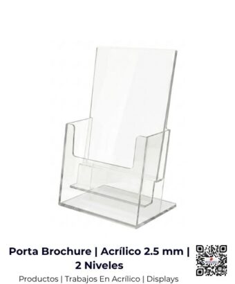 Porta brochure de 2 niveles fabricado en acrílico transparente de 2.5 mm, San José, Costa Rica.