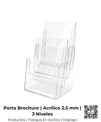 Porta brochure de 3 niveles fabricado en acrílico transparente de 2.5 mm, San José, Costa Rica.