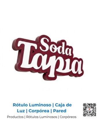 Rótulo luminoso tipo caja de luz de pared con letras semicorpóreas integradas, ofreciendo un acabado pulido y alta durabilidad para la icónica fachada del restaurante Soda Tapia en San José, Costa Rica y Centroamérica.