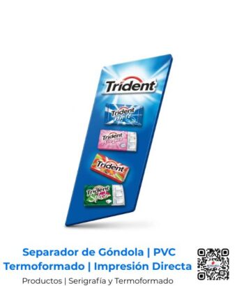 Separador de góndola en PVC termoformado con impresión digital directa; organizador publicitario con diseño especializado para optimización de espacios comerciales en San José, Costa Rica y Centroamérica.