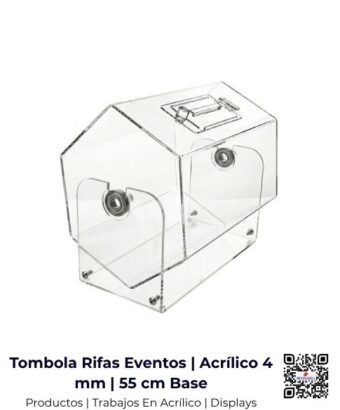 Tómbola para rifas y eventos fabricada en acrílico de 4 mm con base de 55 cm, San José, Costa Rica.