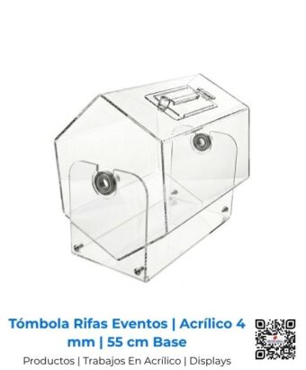 Tómbola para rifas y eventos fabricada en acrílico de 4 mm con base de 55 cm, San José, Costa Rica.