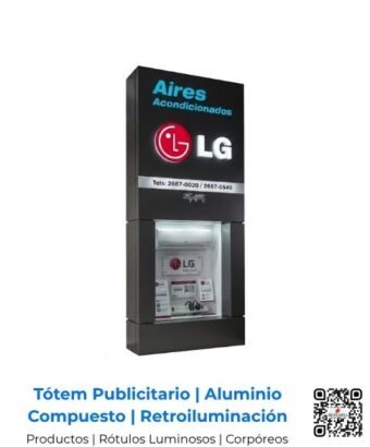 Fabricación de tótem publicitario en aluminio compuesto con letras corpóreas de acrílico y retroiluminación LED interna; señalización monumental de alta gama por Romarsa para Costa Rica y Centroamérica