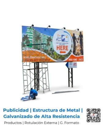 Valla de rotulación externa de gran formato a full color, construida con estructura de metal galvanizado y tratamiento anticorrosivo premium; vallas monumentales llave en mano por Romarsa en San José, Costa Rica y Centroamérica.
