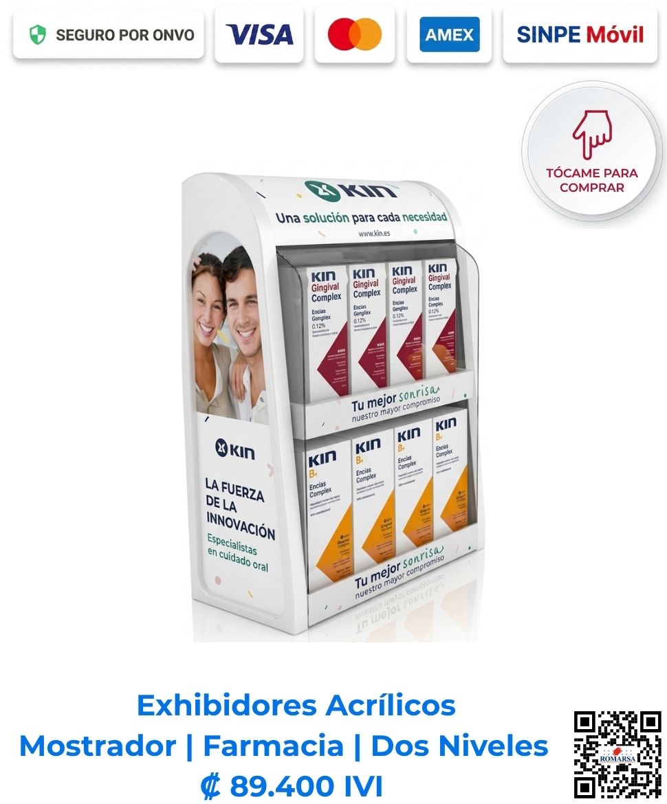 Exhibidor acrílico de mostrador farmacia dos niveles (35x50x18 cm) para organización de productos en comercios, clínicas y farmacias en general en San José, Costa Rica. ¡Compra el tuyo hoy!