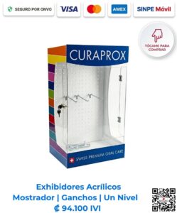 Exhibidor acrílico de mostrador ganchos un nivel (40x70x30 cm) con 15 ganchos metálicos para exhibición de productos en tiendas de San José, Costa Rica. ¡Compra el tuyo hoy!