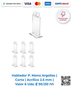 Habladores Acrílicos Porta Menús Argollas 22x28 cm Paquete de 6 Unidades para Organización de Listas Múltiples sobre Mesa en San José Costa Rica.