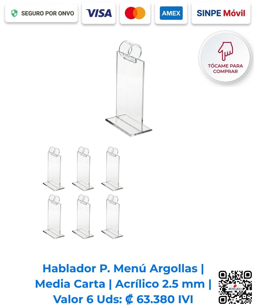 romarsa-hablador-acrilico-porta-menus-argollas-tamano-media-carta-paquete-6-unidades-san-jose-costa-rica Habladores Acrílicos Porta Menús Argollas 14x22 cm Paquete de 6 Unidades para Rotación Fácil de Ofertas y Bebidas en San José Costa Rica