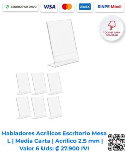 Habladores Acrílicos Escritorio Mesa L 14x22 cm Paquete De 6 Unidades Para Exposición De Afiches Y Promociones San José Costa Rica.