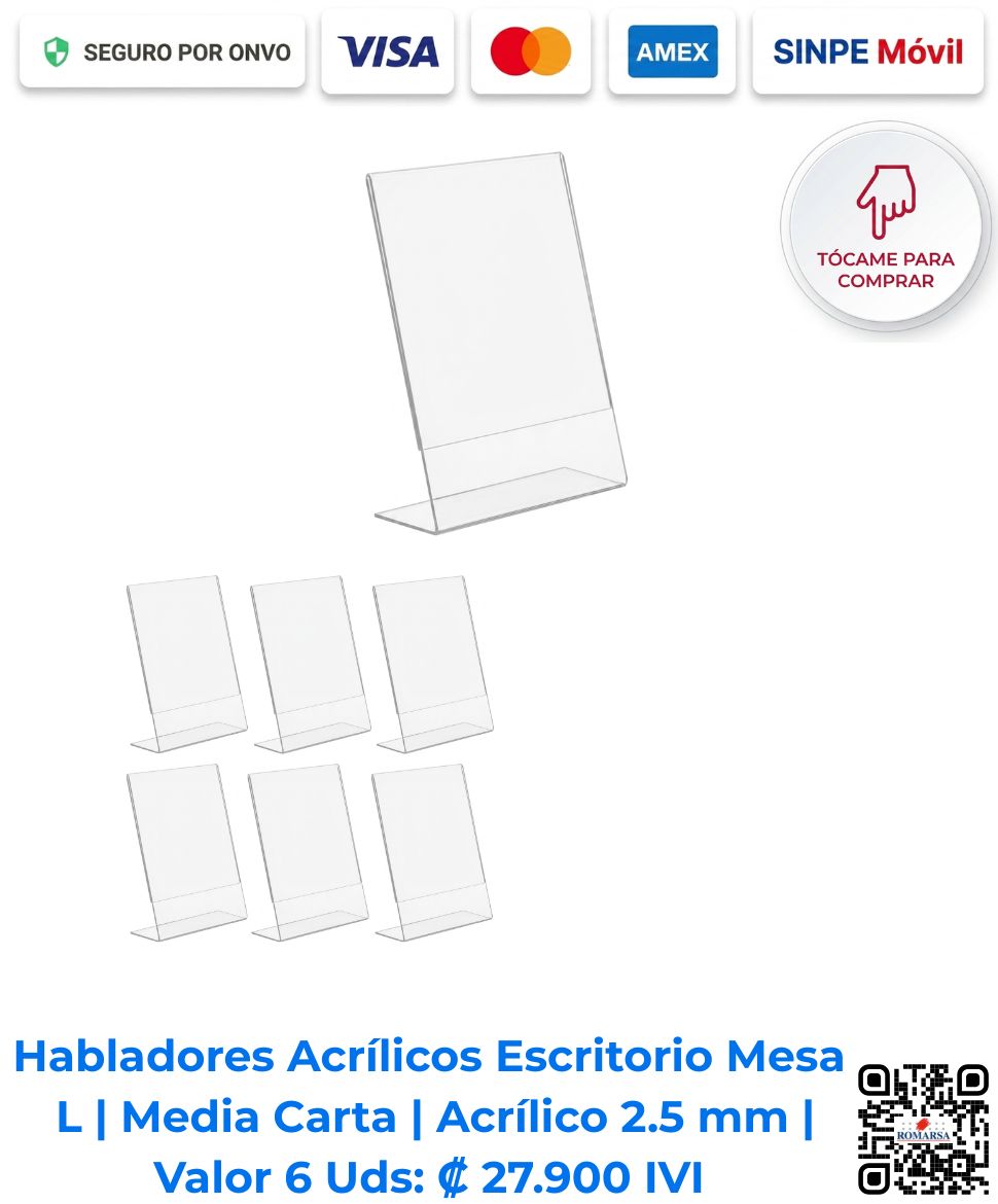 romarsa-habladores-acrilicos-escritorio-mesa-l-14x22-cm-paquete-6-unidades-san-jose-costa-rica-e-commerce Habladores Acrílicos Escritorio Mesa L 14x22 cm Paquete De 6 Unidades Para Exposición De Afiches Y Promociones San José Costa Rica.
