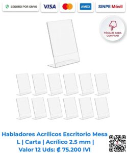 Habladores Acrílicos Escritorio Mesa L 22x28 cm. Paquete De 12 Unidades Para Carteles Y Anuncios De Escritorio San José Costa Rica.