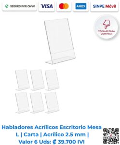 Habladores Acrílicos Escritorio Mesa L 22x28 cm. Paquete De 6 Unidades Para Carteles Y Anuncios De Escritorio San José Costa Rica.