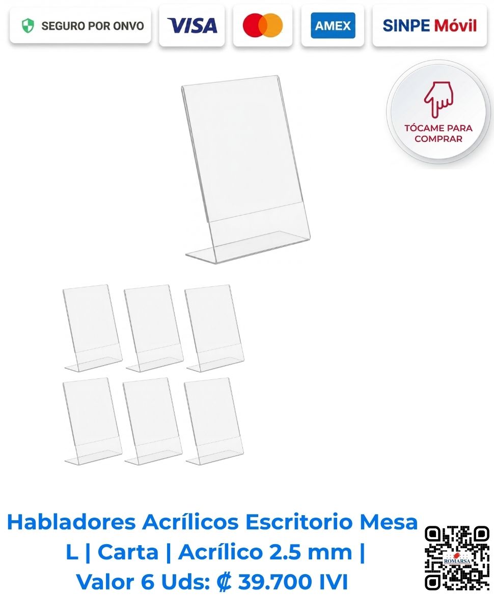 romarsa-habladores-acrilicos-escritorio-mesa-l-22x28-cm-paquete-6-unidades-san-jose-costa-rica-e-commerce Habladores Acrílicos Escritorio Mesa L 22x28 cm. Paquete De 6 Unidades Para Carteles Y Anuncios De Escritorio San José Costa Rica.
