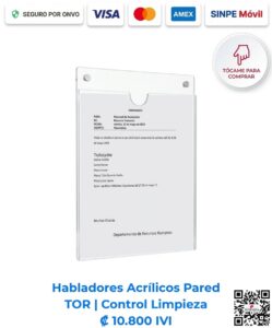Habladores acrílicos para pared Tor 22 x 28 con tornillos. Ideales para control de limpieza e inventarios visuales. Disponibles para compra en línea en Romarsa Costa Rica