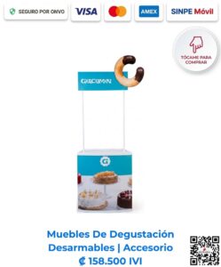 Mueble de degustación desarmable "Accesorio" con impresión full color a 1440 DPI (Calidad Fotográfica) Pequeña impresión para resaltar marca. Imagen E Commerce Romarsa en San José, Costa Rica.