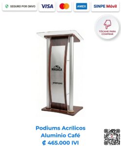 Podium o podio versión premium de acrílico y aluminio color café para templos religiosos, empresas y congresos. Compra en Romarsa San José, Costa Rica.
