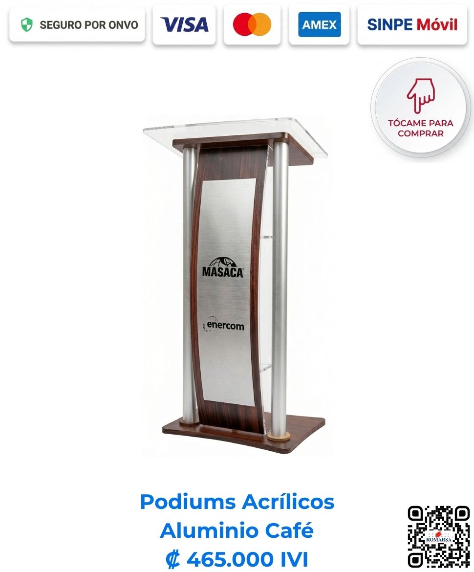 romarsa-podium-podio-acrilico-aluminio-cafe-san-jose-costa-rica-e-commerce Podium o podio versión premium de acrílico y aluminio color café para templos religiosos, empresas y congresos. Compra en Romarsa San José, Costa Rica.