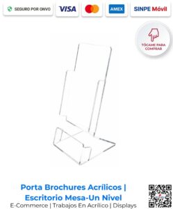 Porta brochures acrílicos escritorio mesa un nivel 2.5 mm. Ideales para exhibición en escritorio y eventos visuales. Disponibles para compra en línea en Romarsa San José Costa Rica