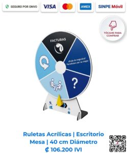 Ruletas Acrílicas Escritorio Mesa. Ideales para sorteos y ventas de impulso. Fabricadas en acrílico pulido de 3 mm y 40 cm de diámetro, personalizadas y con envío incluido. Compra en Romarsa San José, Costa Rica.