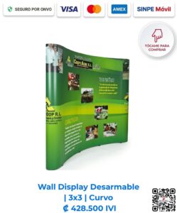 Wall Display Desarmable Pop Up | 3x3 | Curvo. Pared gráfica con un diseño publicitario verde y amarillo full color a 1440 DPI (Calidad Fotográfica) de Coopeagri R.L. Imagen E Commerce Romarsa en San José, Costa Rica.