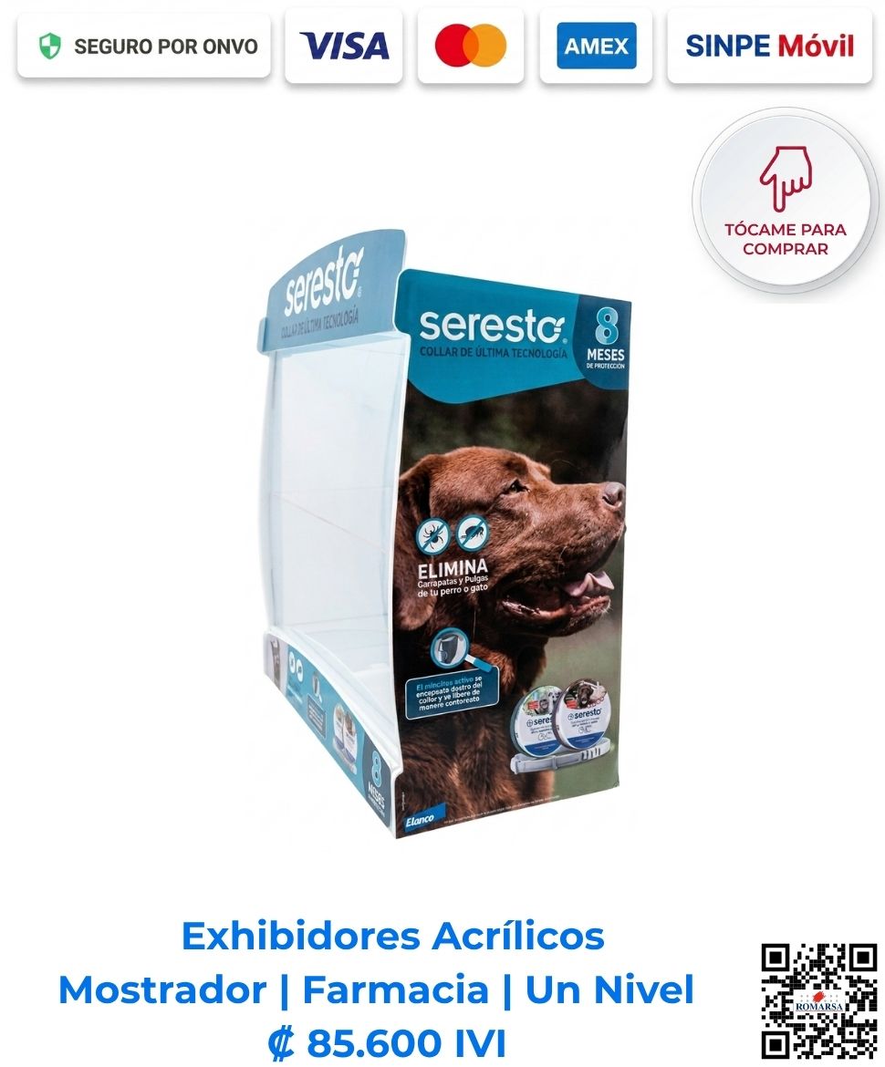 Exhibidor acrílico de mostrador farmacia dos niveles (35x50x18 cm) para organización de productos verticales en, clínicas, farmacias comercios en general en San José, Costa Rica. ¡Compra el tuyo hoy!