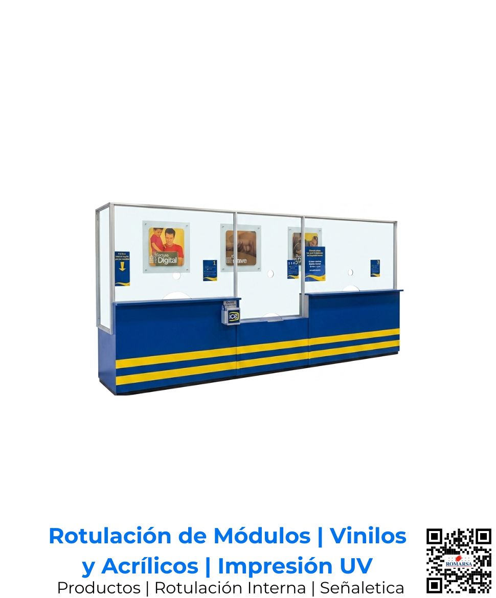 Señalética comercial y rotulación interior corporativa para pared o módulos, elaborada con vinilos, acrílicos con pines y adhesivos con impresión full color UV, garantizando un acabado limpio y profesional en San José, Costa Rica y Centroamérica.