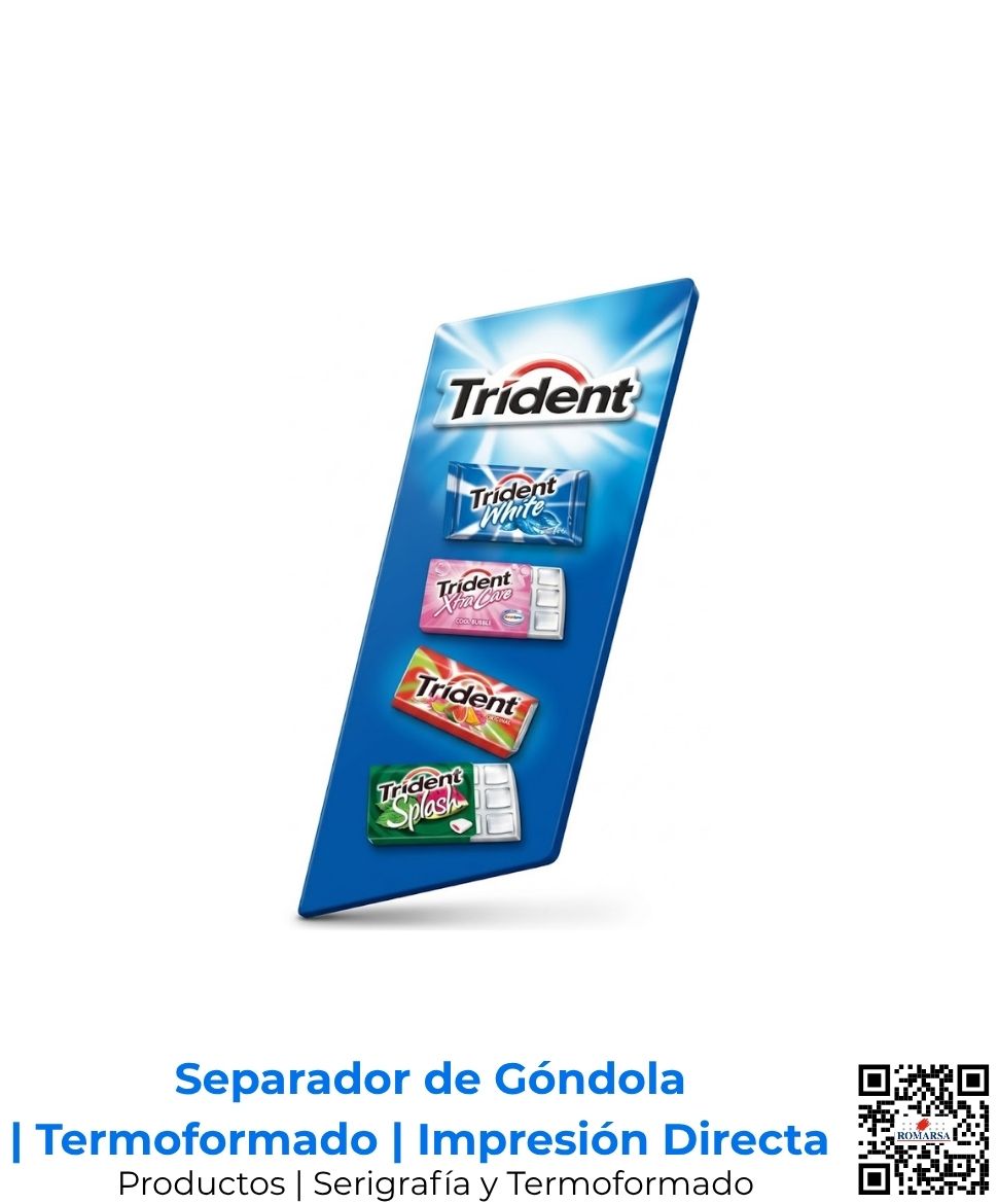 Separador de góndola en PVC termoformado con impresión digital directa; organizador publicitario con diseño especializado para optimización de espacios comerciales en San José, Costa Rica y Centroamérica.